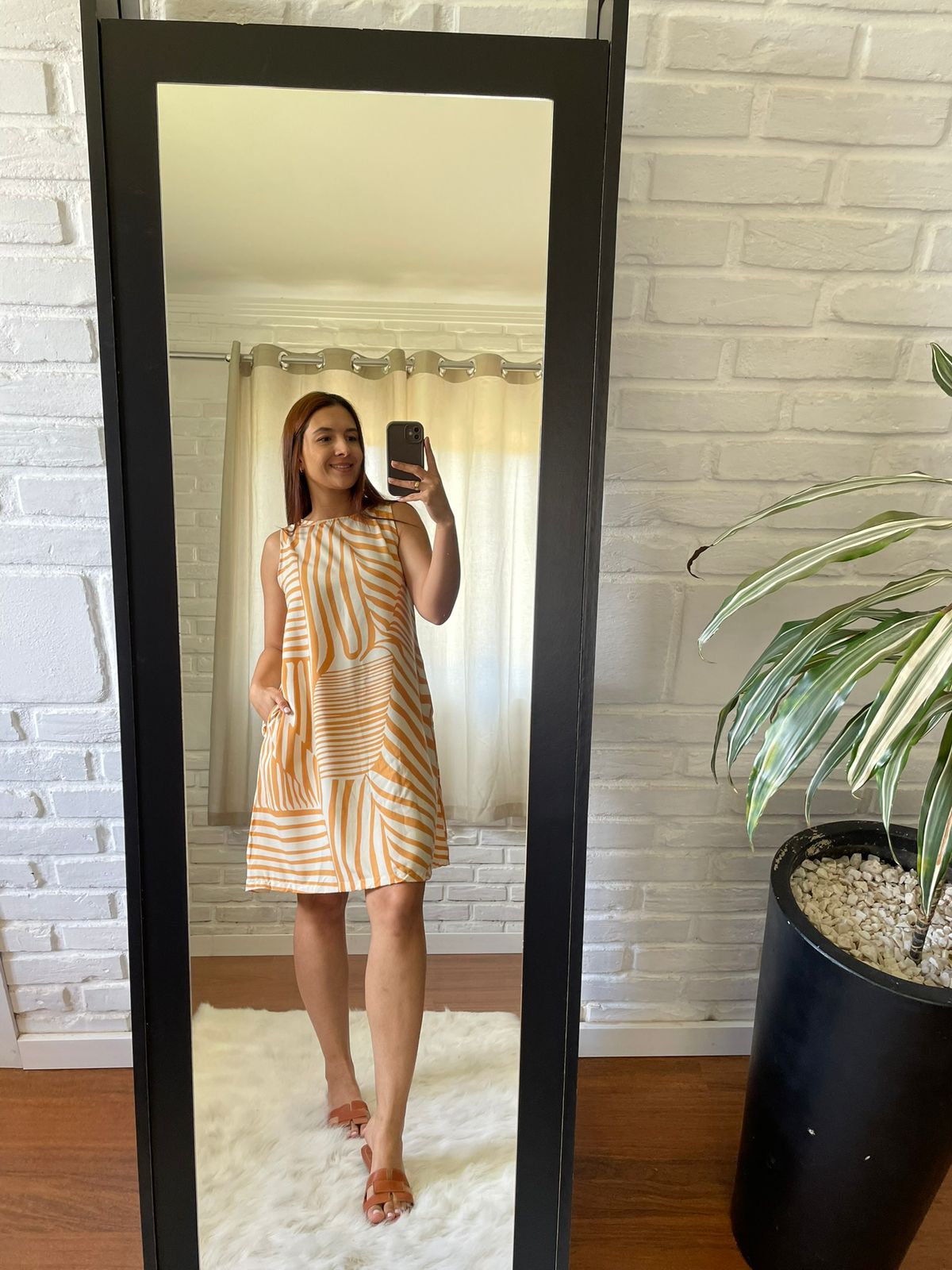 Vestido Amanda com Bolsos Listras Laranja